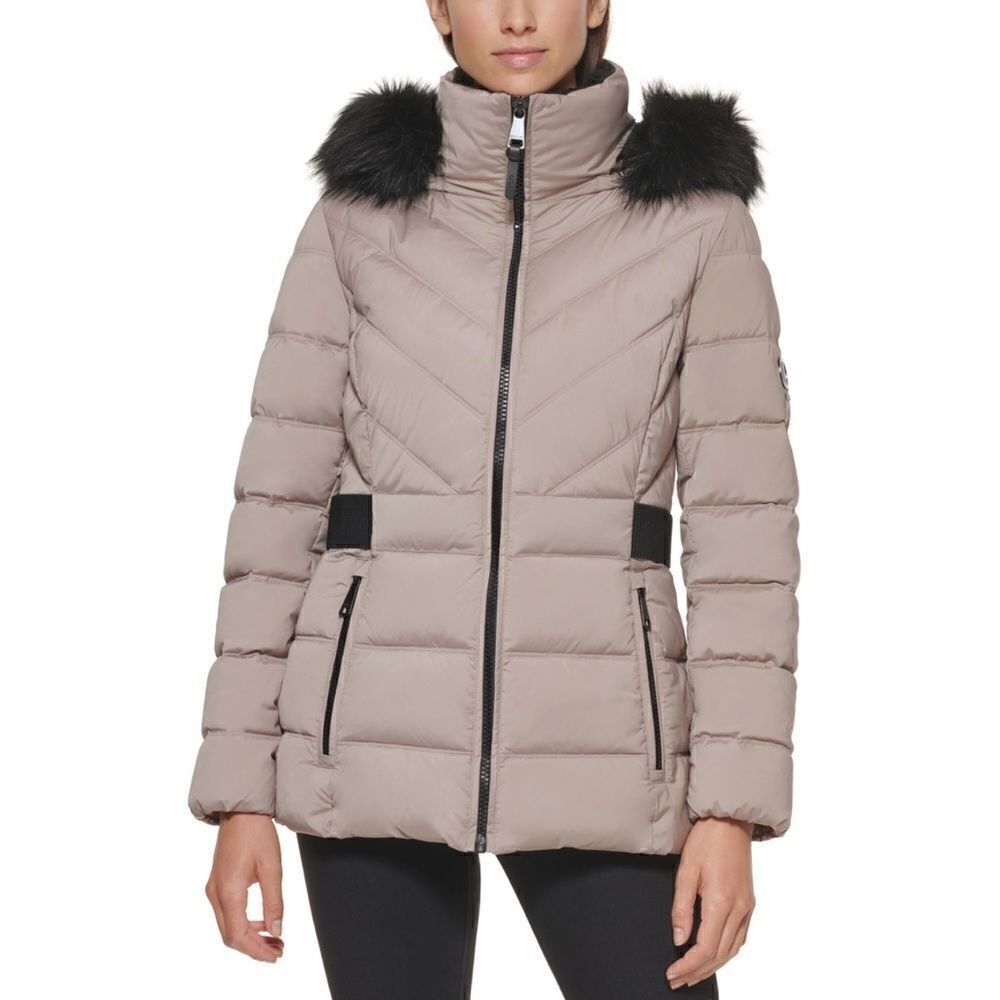 DKNY Women's Thistle Faux-Fur-Trim Hooded Puffer Coat XXS NWOT NWD